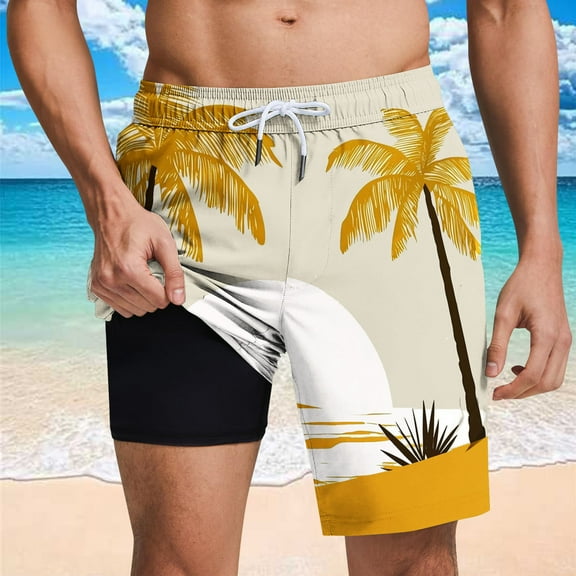 cllios Teen Boys Swim Trunks Mens Quickly Dry Elastic Waist Summer Beach Shorts Fashionable Drawstring Board Shorts Summer Tropical Palm Tree Printed Hawaiian Swimwear