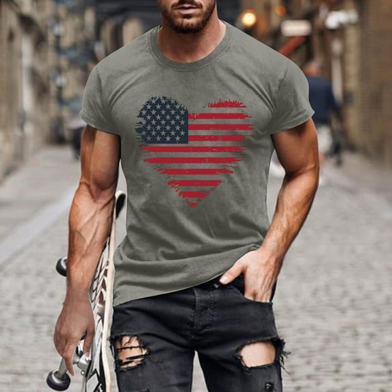 cllios USA 4th of July Shirts for Men American Flag Short Sleeve Patriotic Independence Day Tee Top Casual Round Neck Workout T Shirts