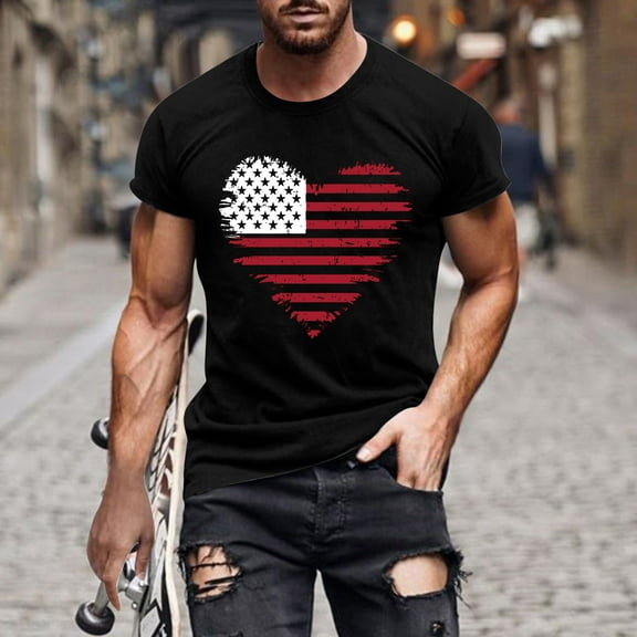 cllios USA 4th of July Shirts for Men American Flag Short Sleeve Patriotic Independence Day Tee Top Casual Round Neck Workout T Shirts