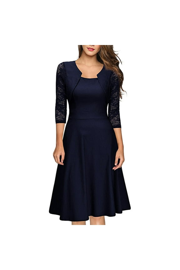 Wedding Guest Dresses Women Formal Midi Dresses Elegant Lace 3/4 Sleeve Sleeve Cocktail Dresses Fall Party Dresses