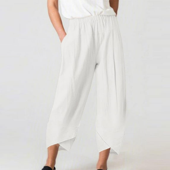 cllios Wide Leg Linen Capris Pants for Women Summer High Waist Pant Casual Flowy Drawstring Comfy Trousers Lightweight Beach Pants