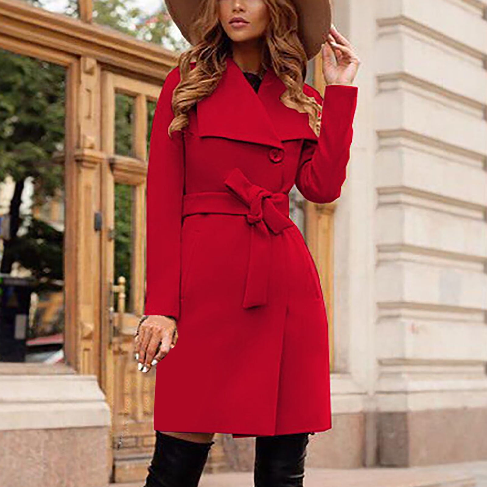 Red Womens Long Wool Coat