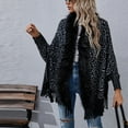 thumbnail image 1 of cllios Women Fashion Casual Knitted Leopard Print Faux Fur Collar Tassels Sweater Long Sleeve Cardigan Tops, 1 of 7