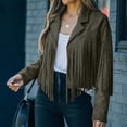 thumbnail image 1 of cllios Women Fringe Jacket Faux Suede Cardigan with Tassel Long Sleeve Lapel Vintage Cropped Coats Motor Biker Outerwear, 1 of 9