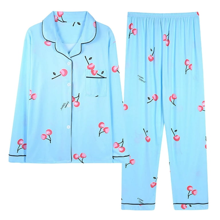 cllios Women's 2 Piece Pajamas Set Cute Cherry Print Graphic