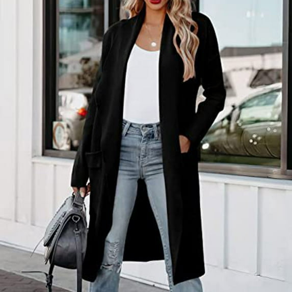 cllios Women's Casual Long Sleeve Draped Open Front Knit Pockets Long Cardigan Jackets Sweater