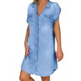 thumbnail image 1 of cllios Women's Casual Turndown Neck Denim Party Dresses Sleeveless Swing Dresses for women, 1 of 9
