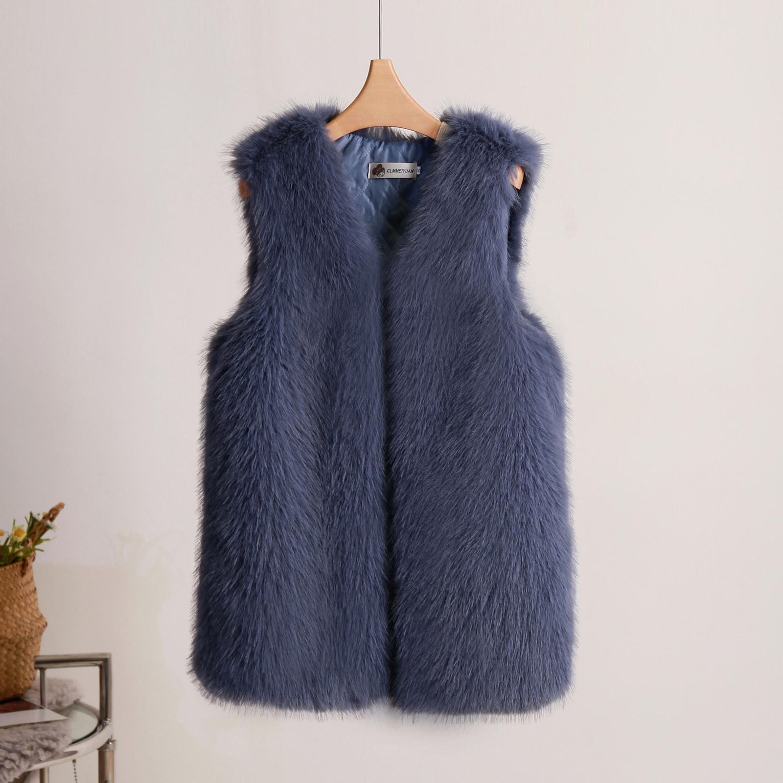 トップス ESMOK A line fur vest beige luethbiezx Women's 2024 Fall Trendy Faux Fur Vest Sleeveless