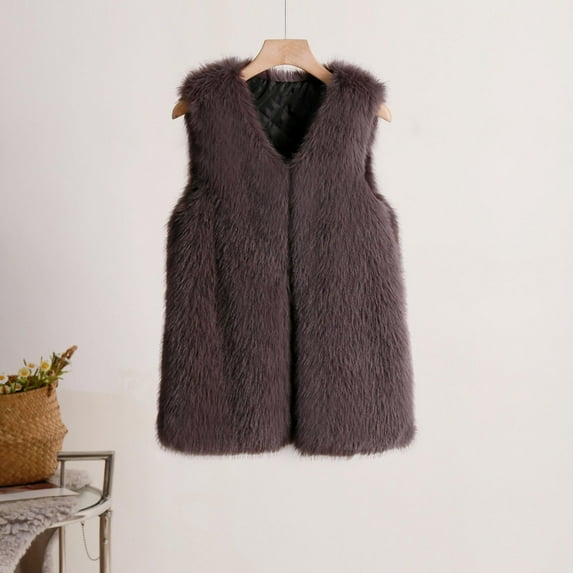 cllios Women's Fashion Medium Length Faux Fur Vest Warm Women's Vest Coat Faux Fur Tops