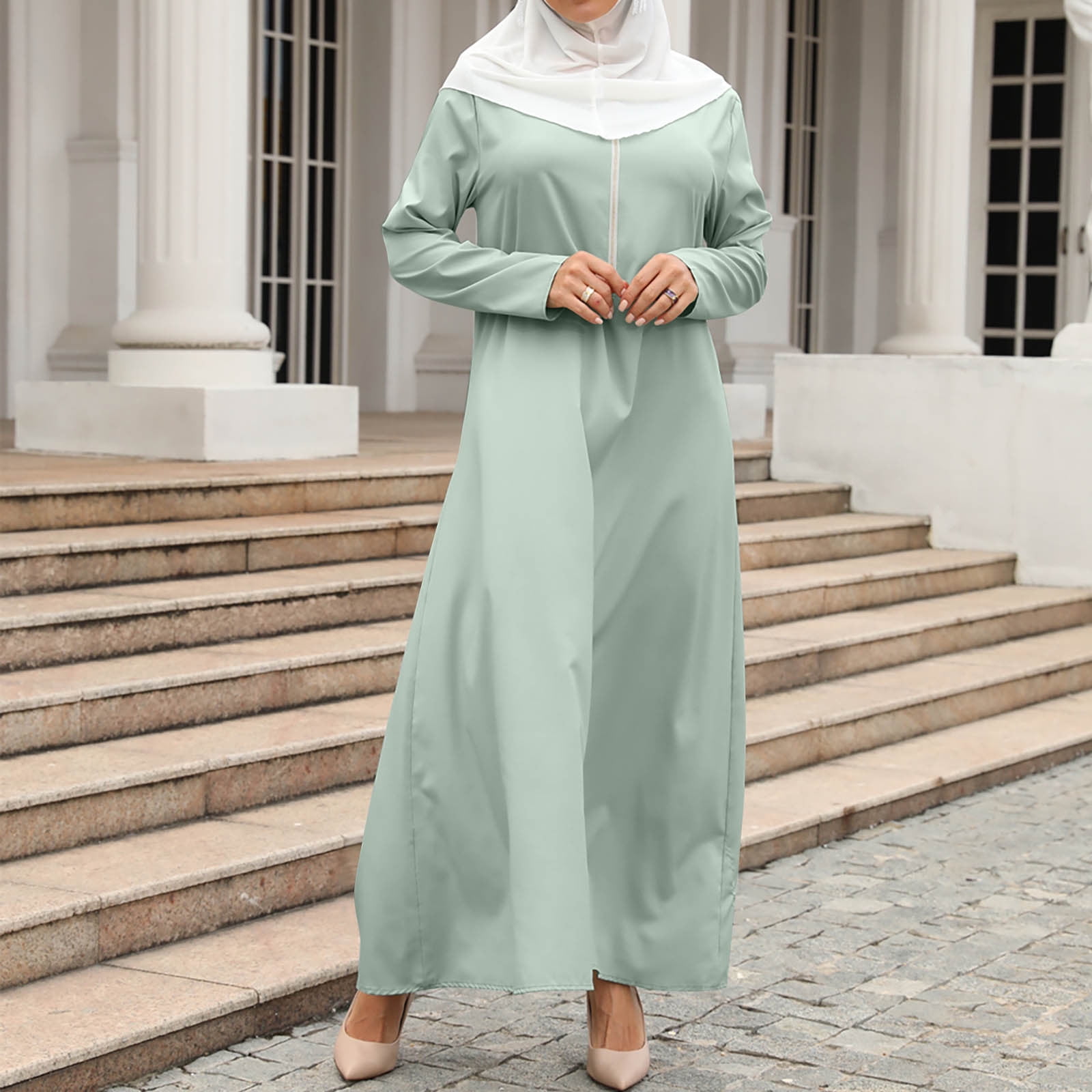 cllios Women's Muslim Maxi Dresses Summer Long Sleeves Prayer