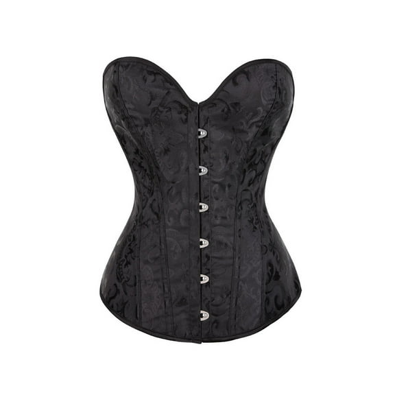 cllios Women's Strapless Boned Overbust Corset Tube Top Waist Cincher Bustier Bodyshaper Tops Jacquard Eyelet Lace-Up Bustier