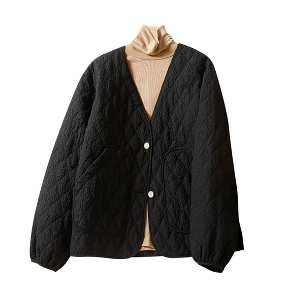 cllios Women's Winter Quilted Jackets Long Sleeve Button Down Diamond Puffer Jacket Outerwear Padded Warm Coats with Pockets