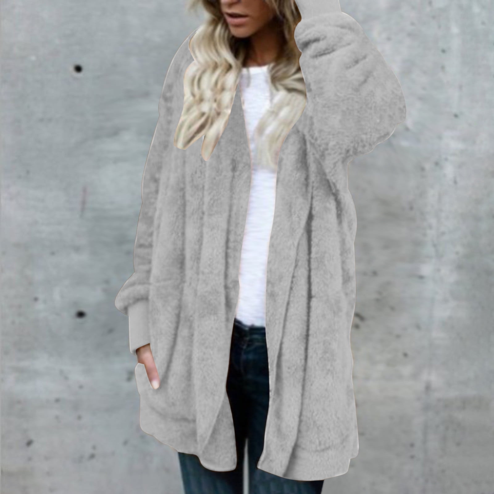 Heart Open Front Hooded Fuzzy Coat