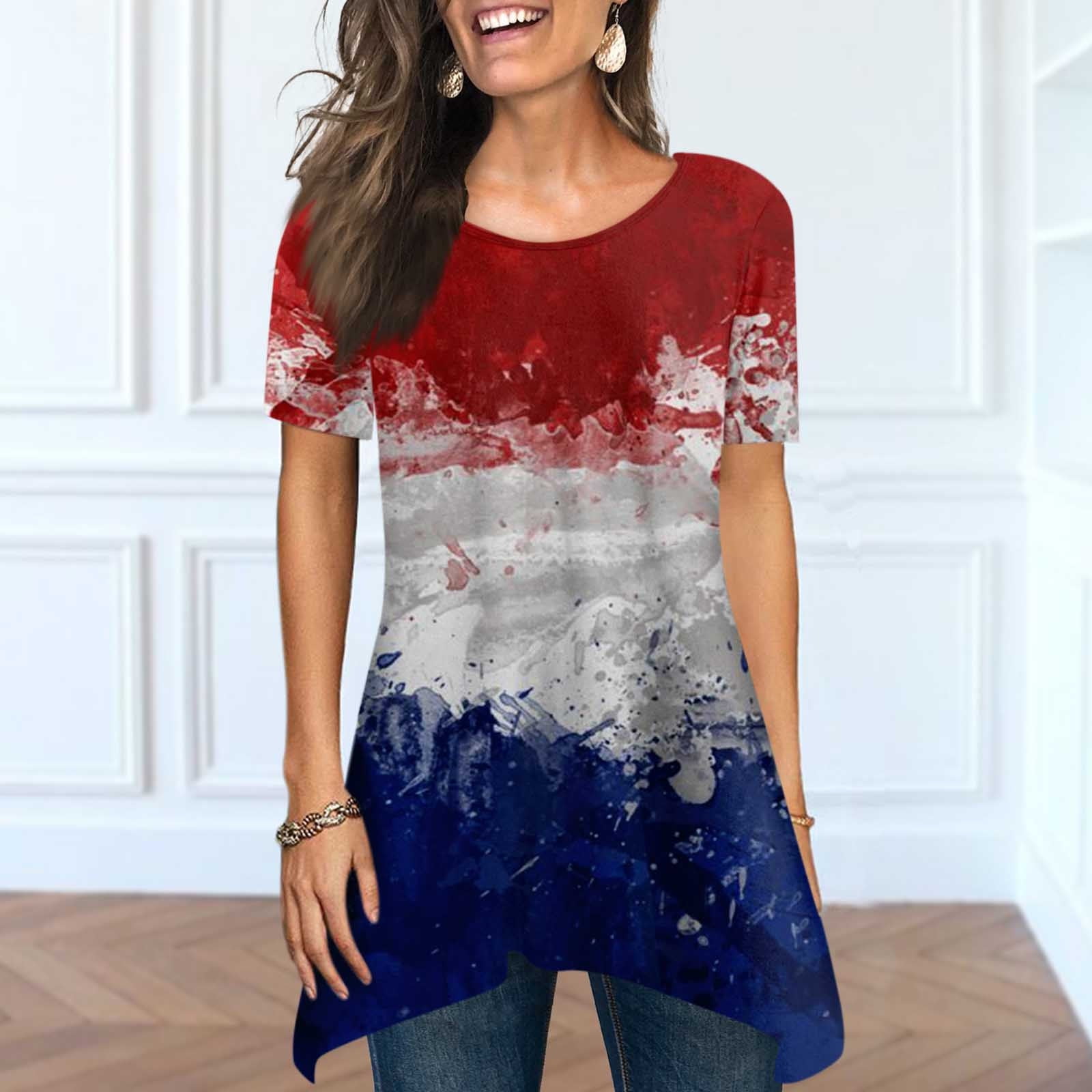 cllios Womens Independence Day Shirts Casual Patriotic Stars and