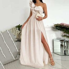 One Shoulder Dress for Women Sleeveless Maxi Evening Dress Elegant High Waist Ruched Split Wedding Party Gown Long Dress Walmart