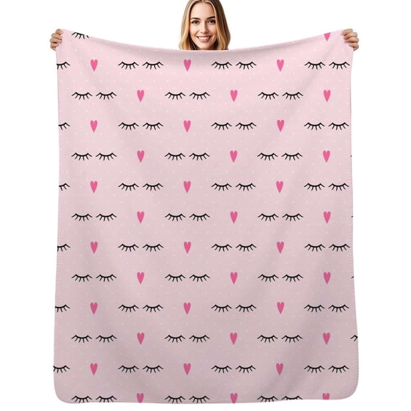 closed eyes and pink hearts Flannel Blankets Soft Warm Throw Blanket Autumn Camping Bedroom Aesthetic Bedspread