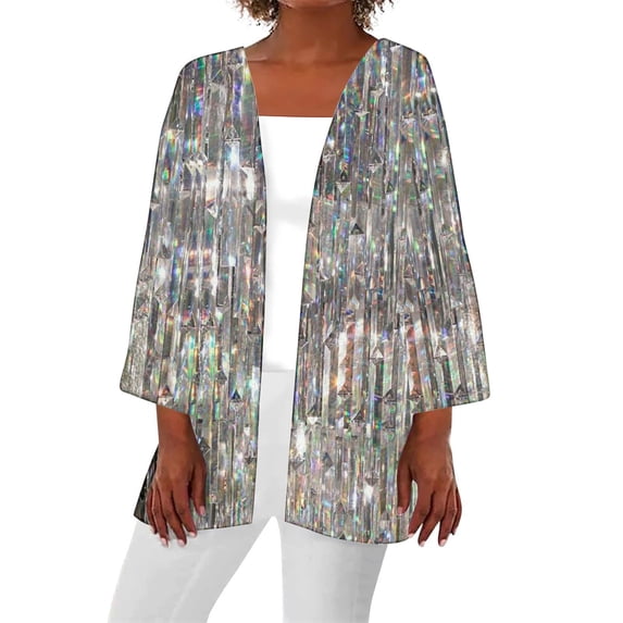 successthop Summer Cardigans for Women Lightweight 3/4 Sleeve Regular Open Front Cardigans Without Hoodie Solid Beach Vacation Wear Silver L