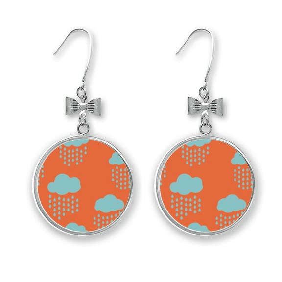 cloud rain drip orange pattern bow earrings drop stud pierced hook