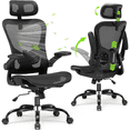 thumbnail image 1 of cloudrest pro Ergonomic Mesh Office Chair, High Back Task Chair with Flip-up Arms, Adjustable Headrest & Lumbar Support for Home Office, Black, 1 of 10