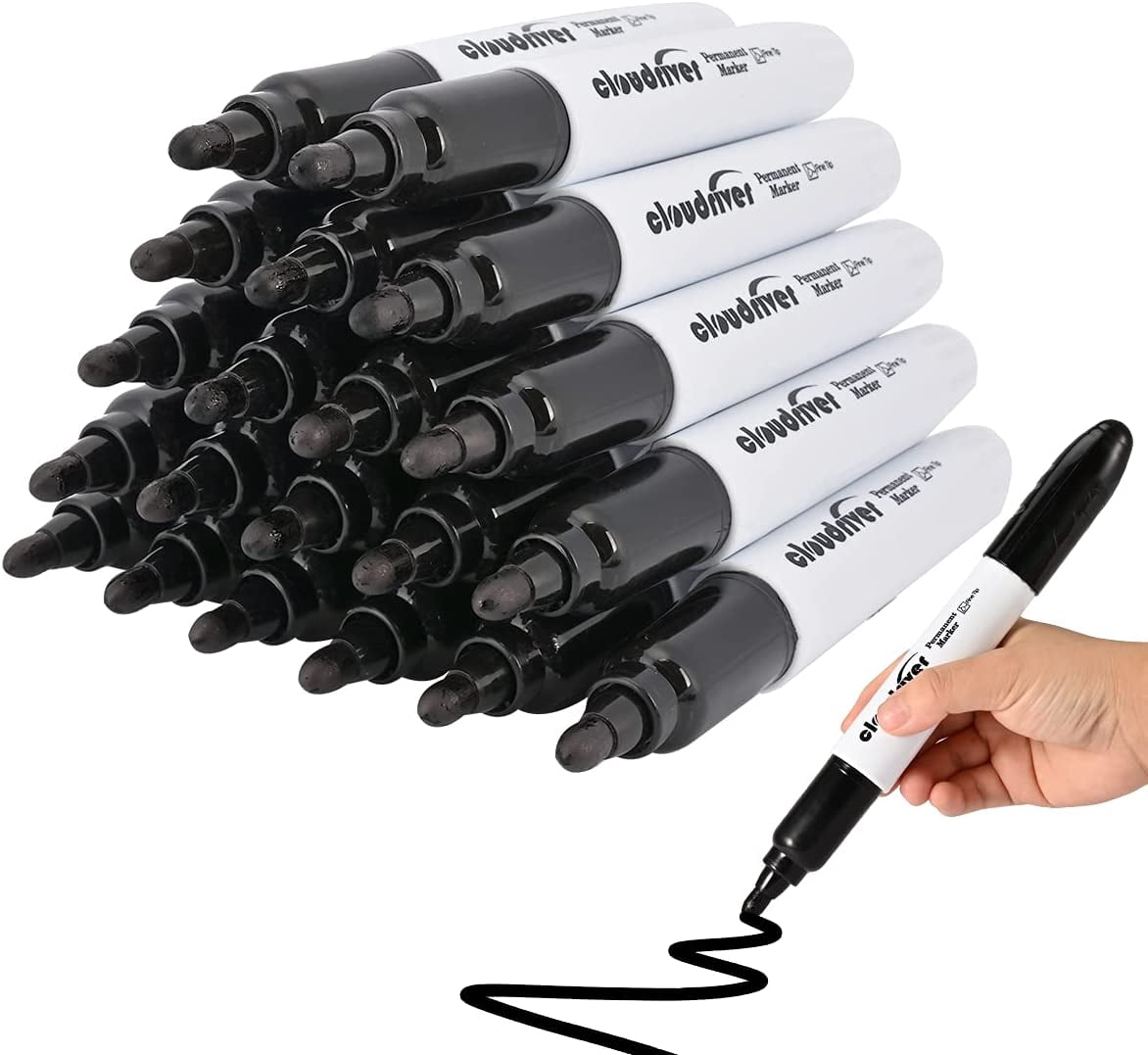 Jumbo Size Permanent Markers Black 20 Pack Large King Marker 0.078" Bullet Tip 3 times larger capacity Works on Plastic Wood Stone Metal and Glass