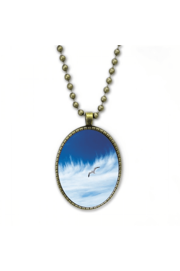 clouds bird blue art deco fashion necklace vintage chain bead pendant jewelry collection