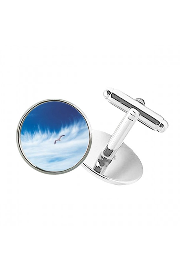clouds bird blue round button cuff clip stud cufflinks