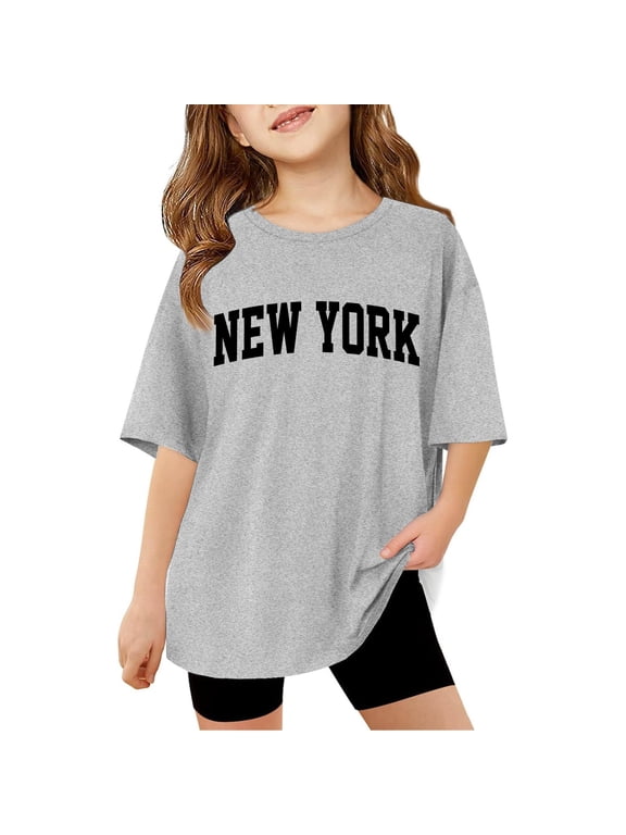 cnuiaeg Girls T Shirts Children Kids Girls Short Sleeve T Shirts Kids Summer Oversized Tops Casual Crewneck Basic Tees Size:11-12 Years