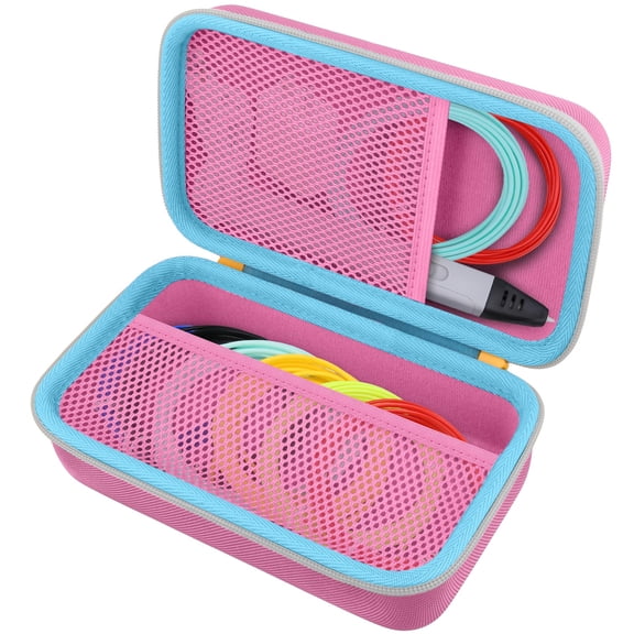 co2CREA Storage Organizer Case for 3D Printing Pen Set, Hard Case Compatible with SCRIB3D P1/Advanced, MYNT3D Super/Advanced, 3Doodler Start+/Flow/PRO and Filament RefillPink Case + White Zipper