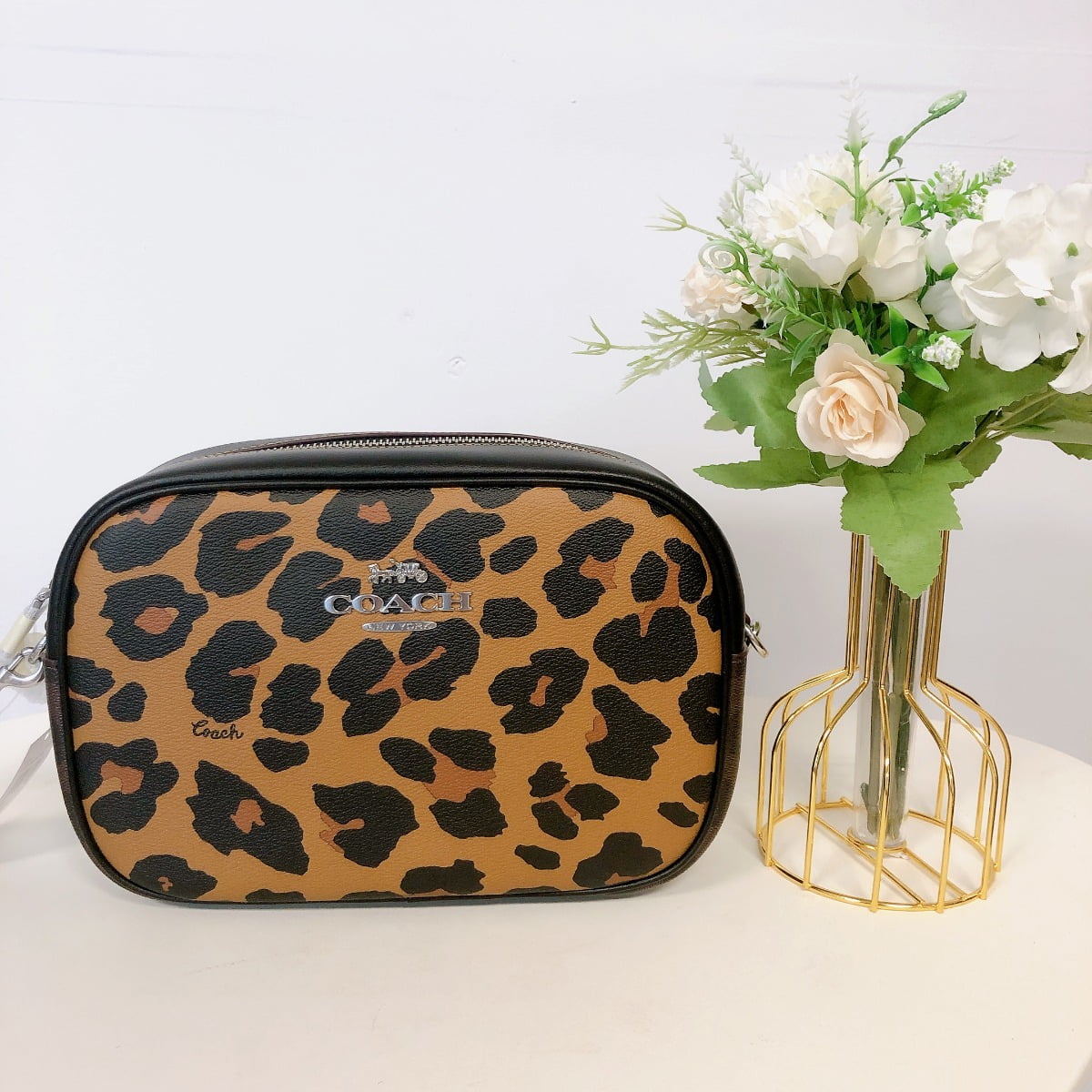 COACH Leopard Print Leather Block Rivet Camera Bag | Bloomingdale's