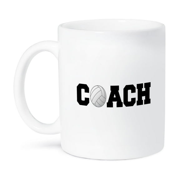 3dRose, coach, black letters with volleyball on white background, 15oz Mug
