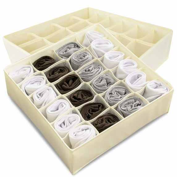 coastal rose 2Pcs Sock Underwear Organizer Divider, 24 Cell Drawer Organizers Closet Storage Boxes for Storing Socks, Handkerchiefs, Ties, Belts