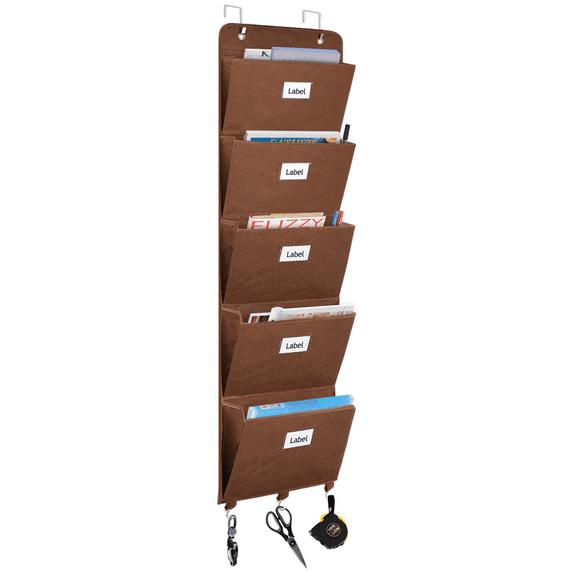 coastal rose Over The Door File Organizer, 5 Pockets Mail Organizer Holder Wall Mount Hanging File Folders Storage Organizer for Office, Home, Paper, Document, Chart