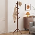 thumbnail image 1 of Behome Wooden Coat Rack, Solid Freestanding Coat Rack with 8 Hooks and 3 Adjustable Size, Hall Coat Tree for Bedroom, Entryway, Living Room, for Hats, Coats, Handbags, Brown, 1 of 7
