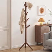 Behome Wooden Coat Rack, Solid Freestanding Coat Rack with 8 Hooks and 3 Adjustable Size, Hall Coat Tree for Bedroom, Entryway, Living Room, for Hats, Coats, Handbags, Brown