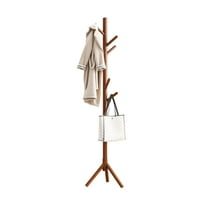 Behome Wooden Coat Rack, Solid Freestanding Coat Rack with 8 Hooks and 3 Adjustable Size, Hall Coat Tree for Bedroom, Entryway, Living Room, for Hats, Coats, Handbags, Brown