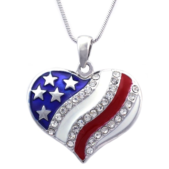 cocojewelry 4th of July Patriotic USA American Flag Heart Pendant Necklace