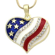 cocojewelry 4th of July Patriotic USA American Flag Heart Pendant Necklace