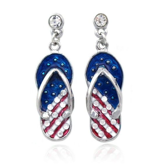 cocojewelry 4th of July USA American Flag Flip Flop Sandal Post Dangle Earrings