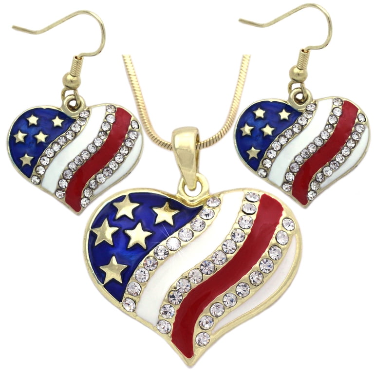 cocojewelry 4th of July USA American Flag heart Pendant Necklace
