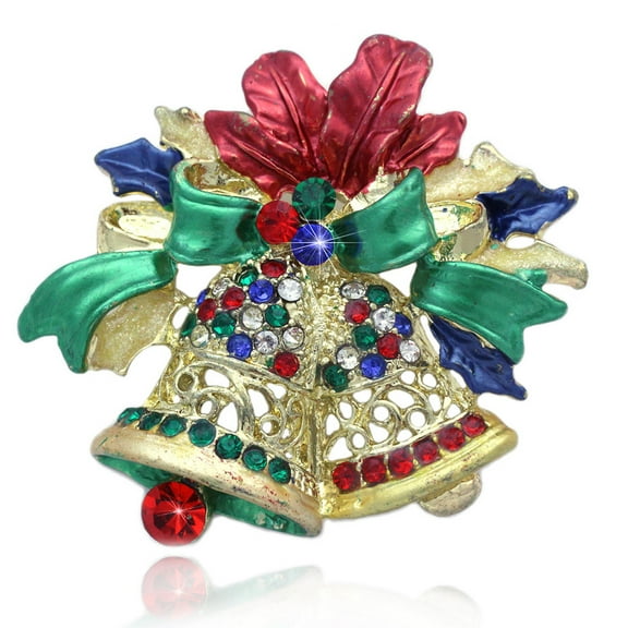 cocojewelry Christmas Chime Bells Bow Brooch Pin Holiday Jewelry (Multi Color)