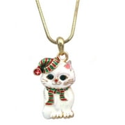 cocojewelry Christmas Ornament Kitty Cat Gingerbread Man Snowman Pendant Necklace Holiday Jewelry