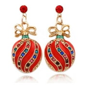 cocojewelry Christmas Ornament Wreath Red Bow Poinsettia Post Stud Earrings