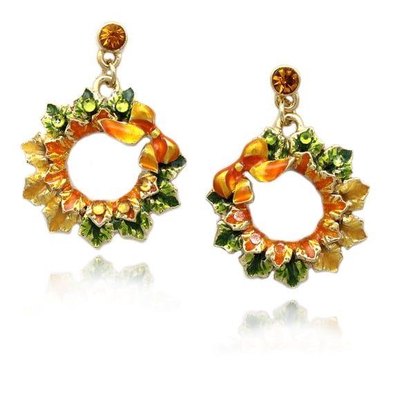 cocojewelry Fall Wreath Leaves Dangle Earrings Halloween Thanksgiving Jewelry