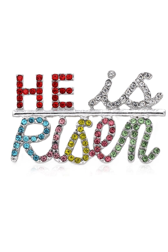 HE IS RISEN Easter Brooch Pin Multi Color Crystal Fashion Jewelry