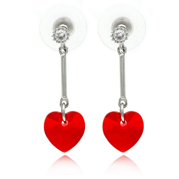 cocojewelry Heart Red Swarovski Element Crystal Dangle Dot Post Earrings