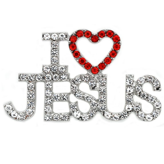 cocojewelry I LOVE JESUS Red Heart Christian Brooch Pin