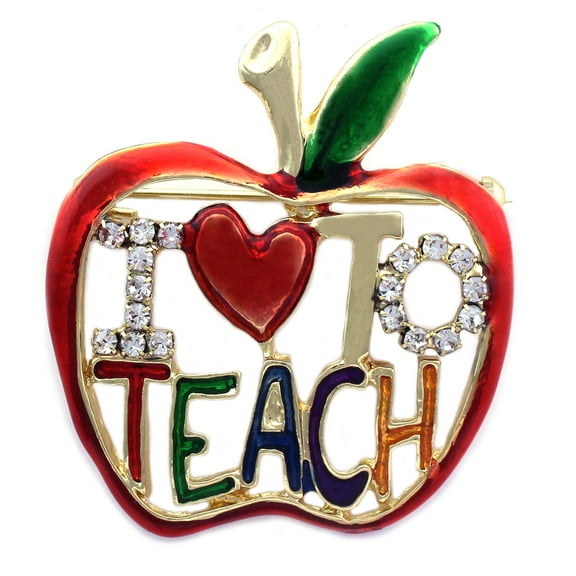 cocojewelry I LOVE To TEACH Apple Brooch Pin Necklace Pendant Gift for Teachers