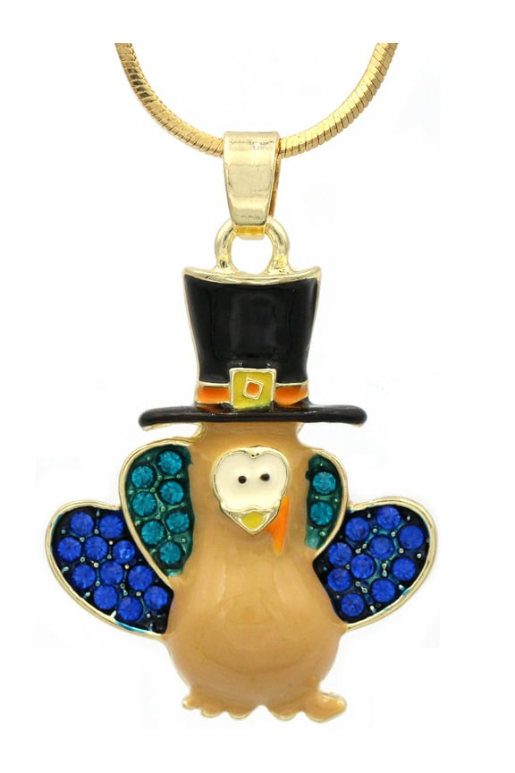 Maple Fall Leaves Turkey Pendant Necklace Thanksgiving Halloween Jewelry