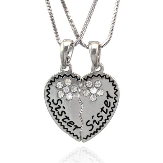 cocojewelry Sister Sister Best Friends BFF Heart Flower Necklace Gift Box