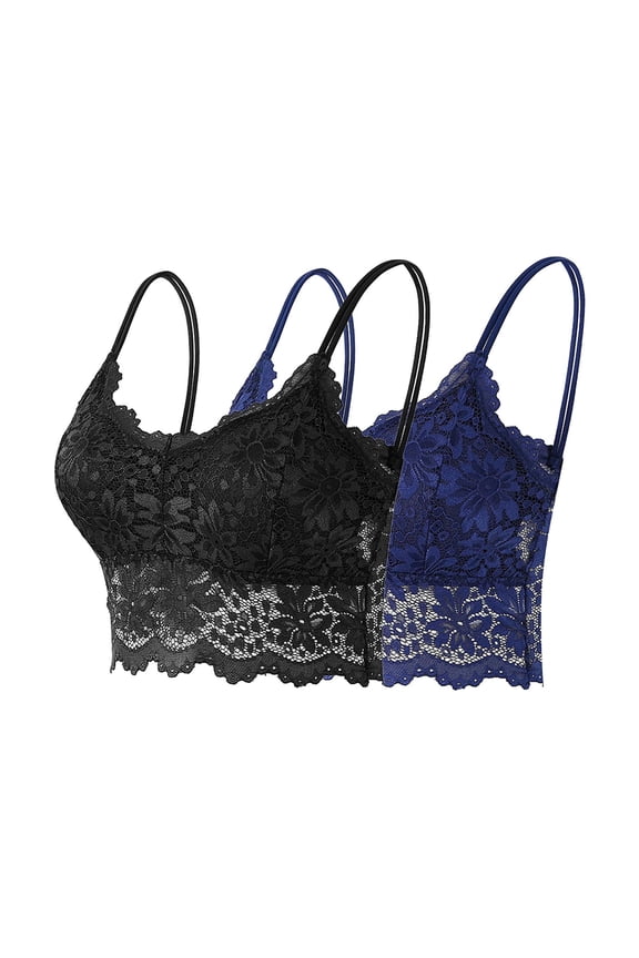 2 Pack Womens Lace Camisole Bralette Bras Fashion Solid Color Hollow Out Mesh Lace Bras Underwear